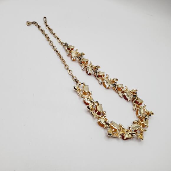 Vintage Moonglow Leaf Choker Necklace Beige Tan Gold Tone 16” Adjustable - Picture 8 of 9